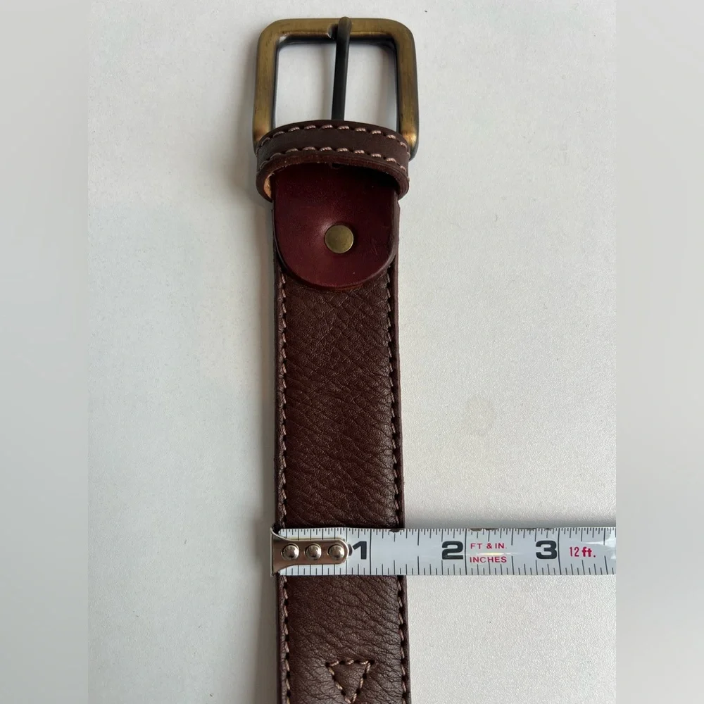 Brown Buffalo Leather Belt Cuero de Búfalo Brass Buckle Size 110 /47.5” x 1-3/8”